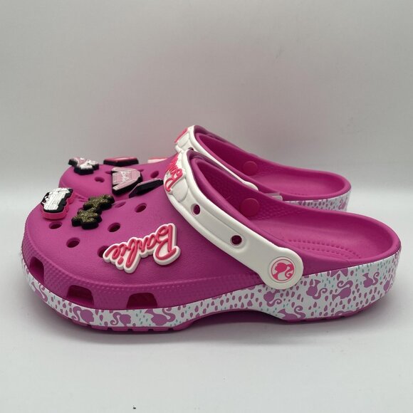 Crocs Barbie Classic Clog Shoes Womens Size 9 Mens 7 Pink Jibbitz Charms Limited - Picture 2 of 10